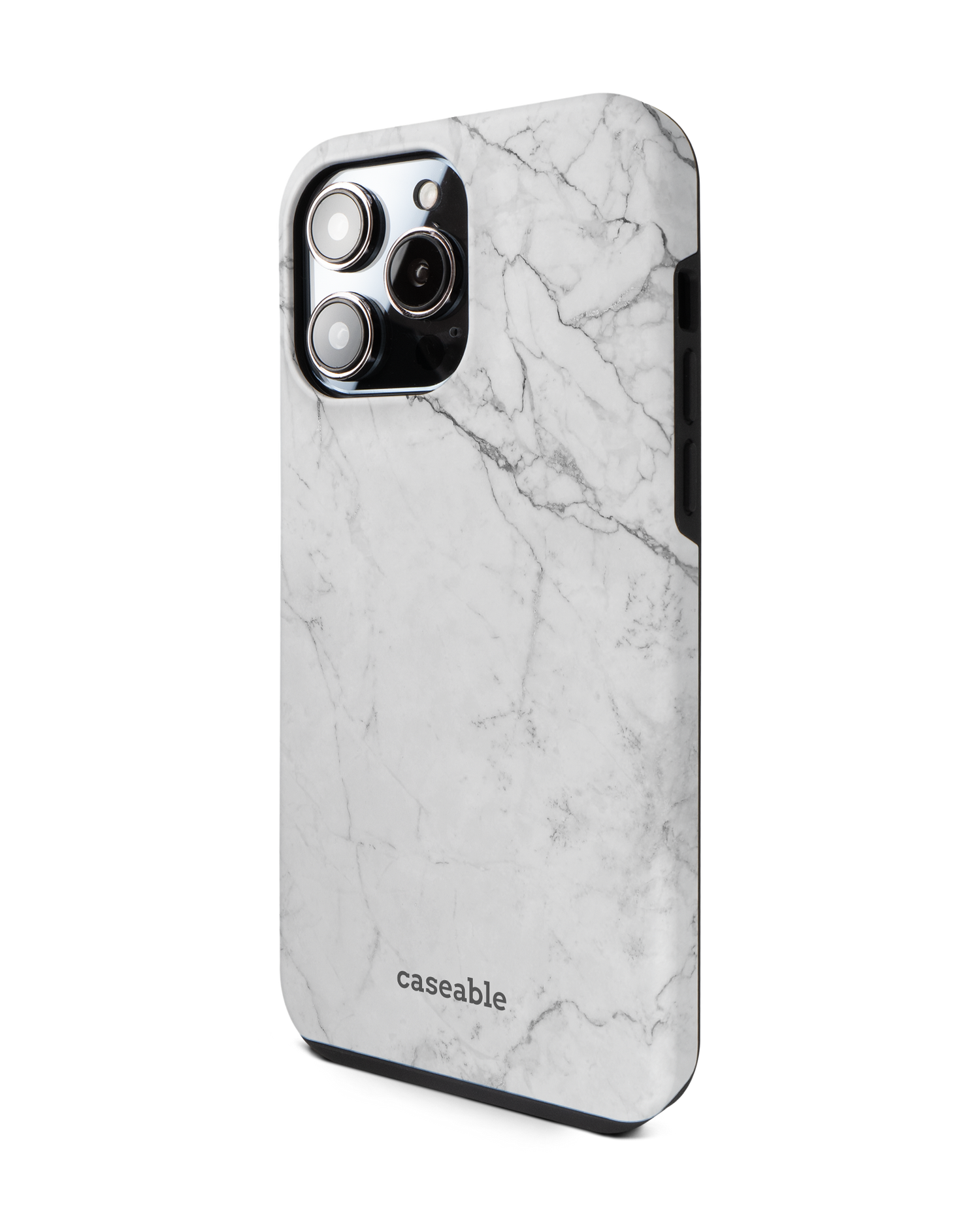 White Marble Premium Phone Case for Apple iPhone 14 Pro Max: View from the right side