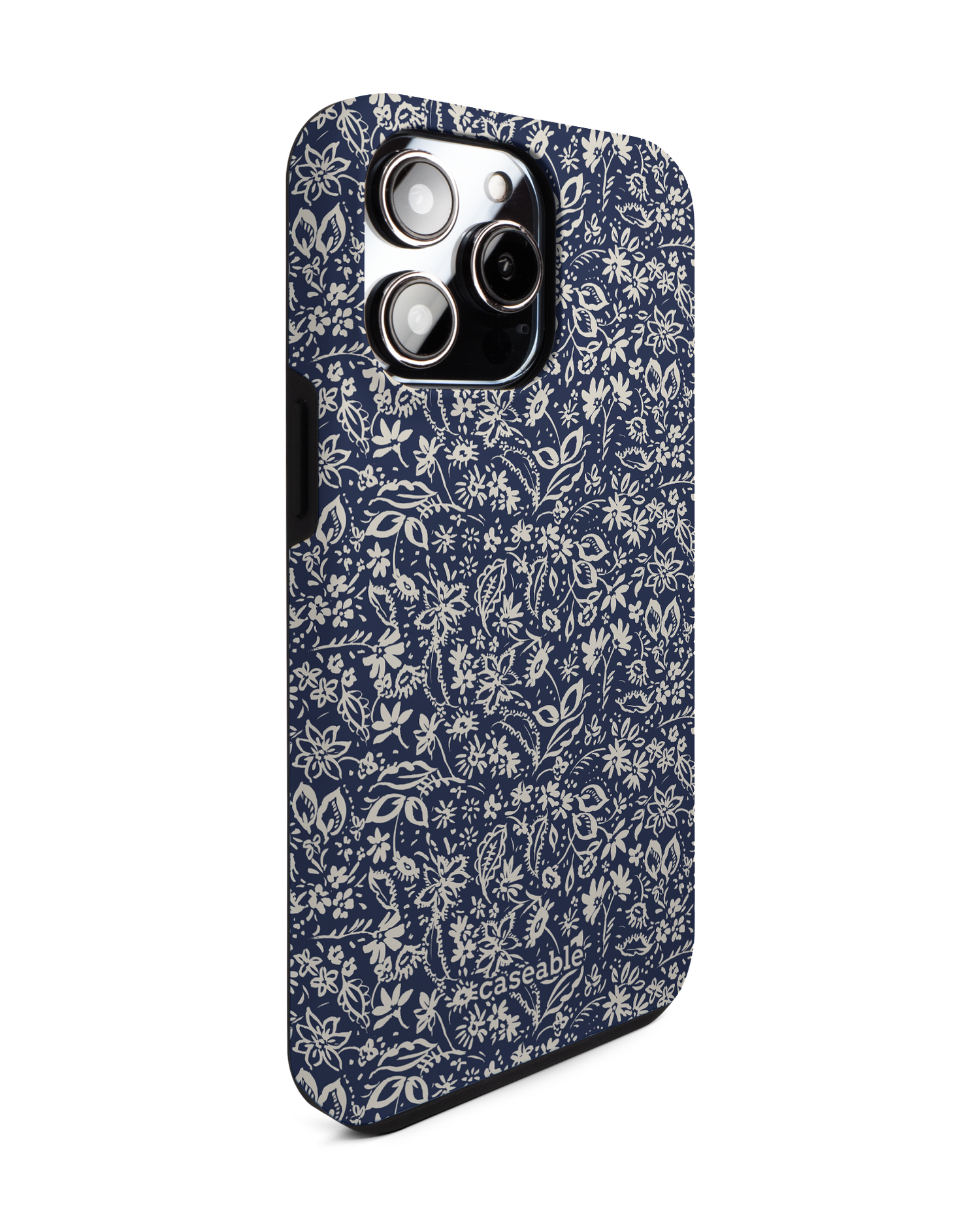 Ditsy Blue Paisley Premium Phone Case for Apple iPhone 14 Pro Max: View from the left side