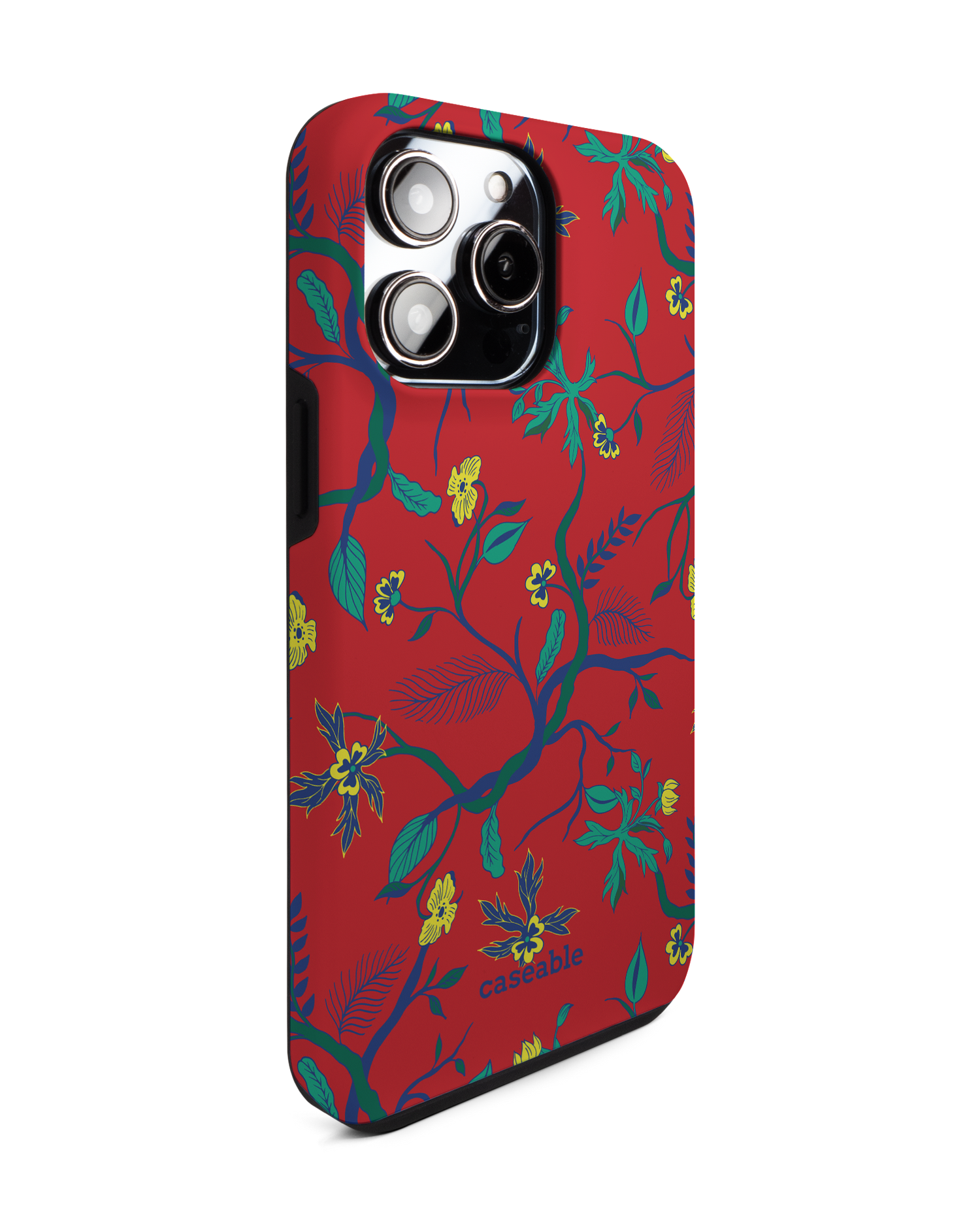 Ultra Red Floral Premium Phone Case for Apple iPhone 14 Pro Max: View from the left side