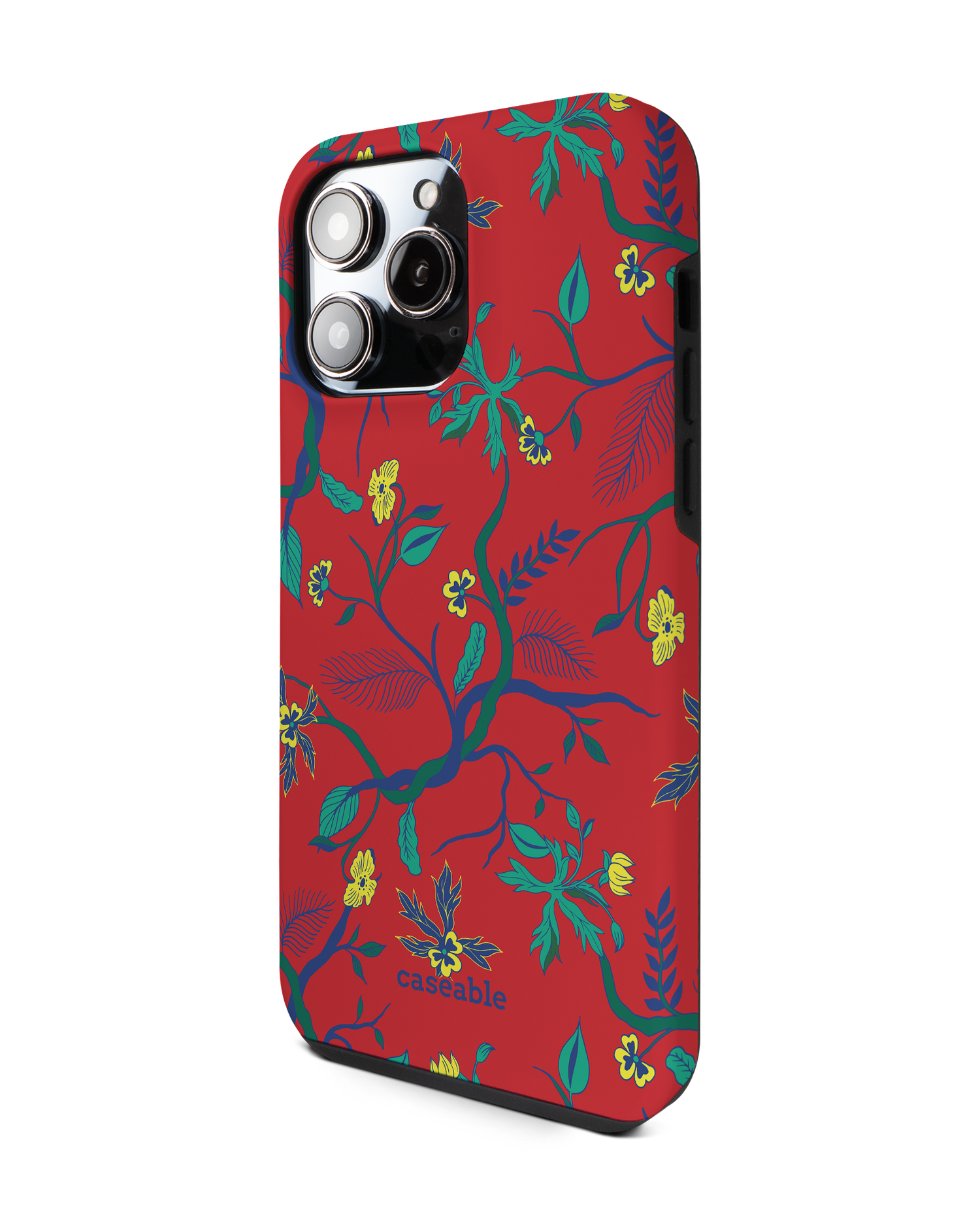 Ultra Red Floral Premium Phone Case for Apple iPhone 14 Pro Max: View from the right side