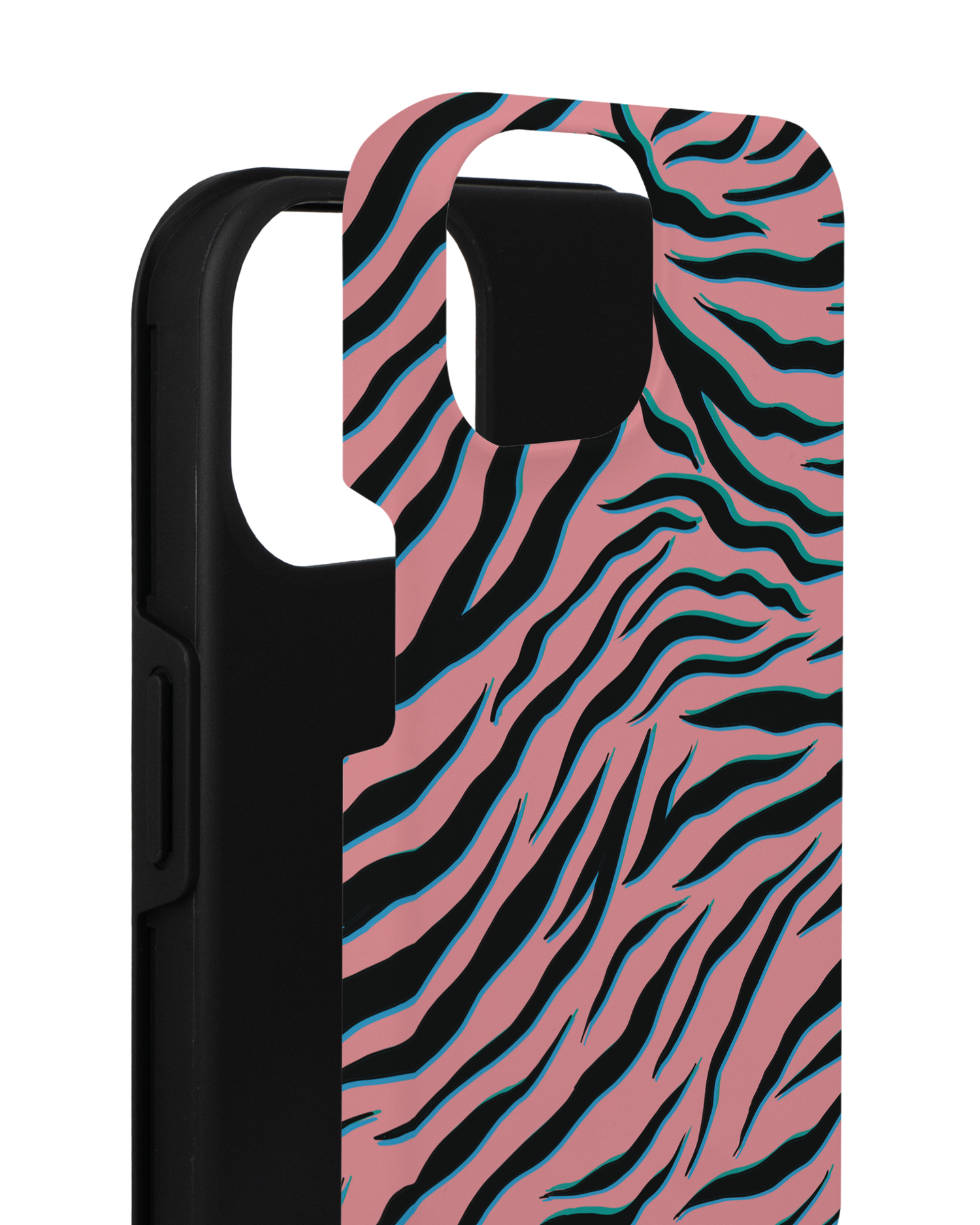 Pink Zebra Premium Phone for Apple iPhone 14 consisting of 2 parts