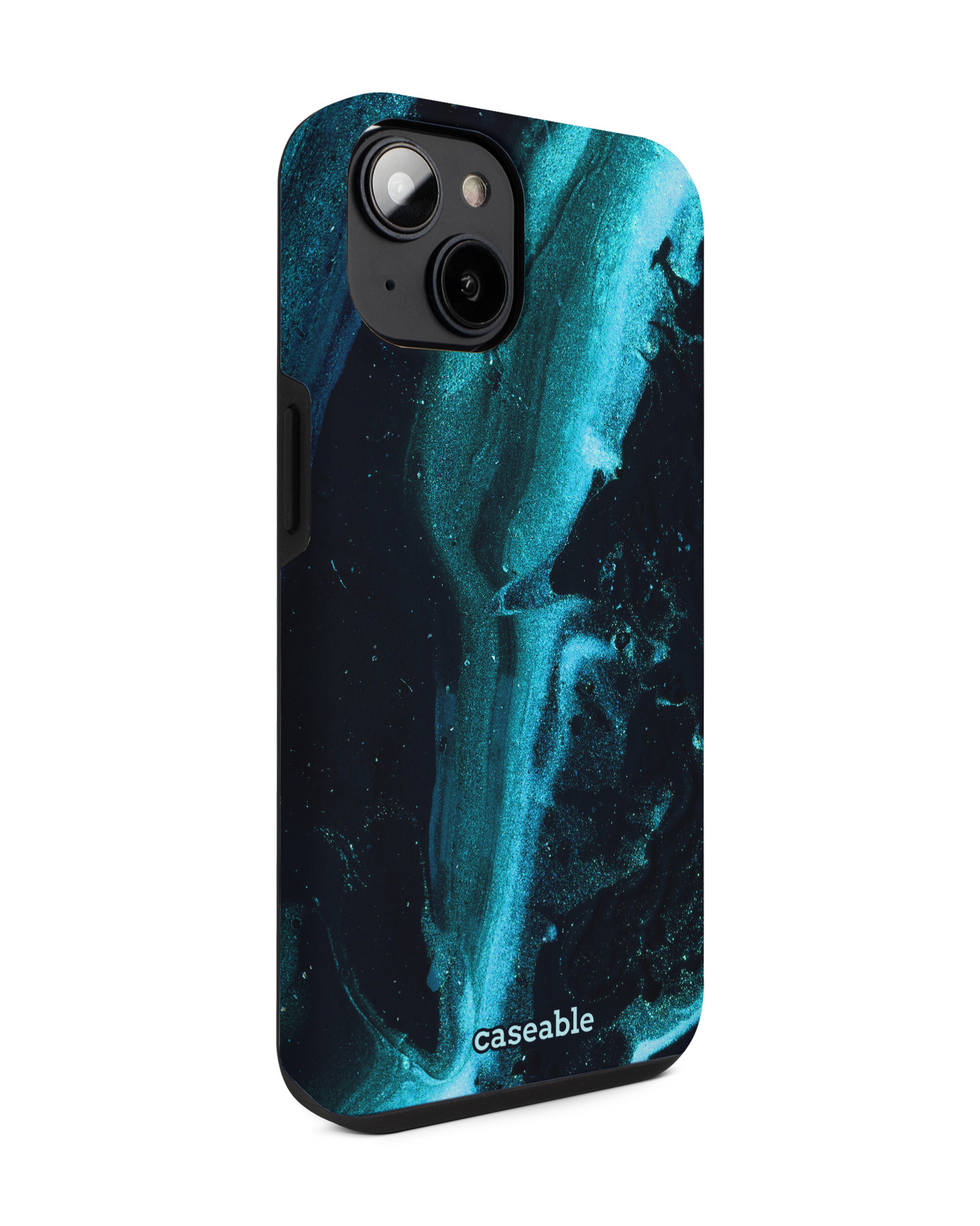 Deep Turquoise Sparkle Premium Phone for Apple iPhone 14: View from the left side