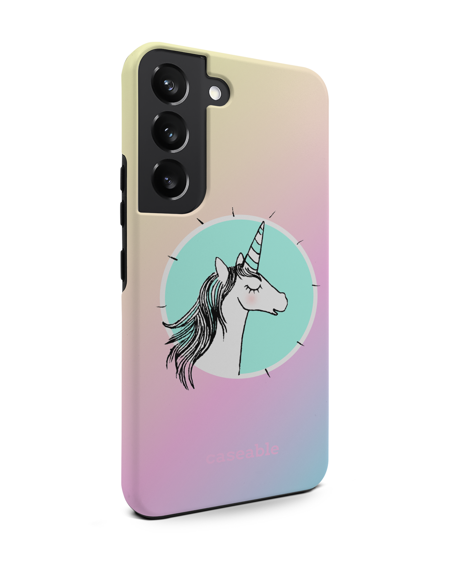 Happiness Unicorn Premium Phone Case Samsung Galaxy S22 5G: View from the left side