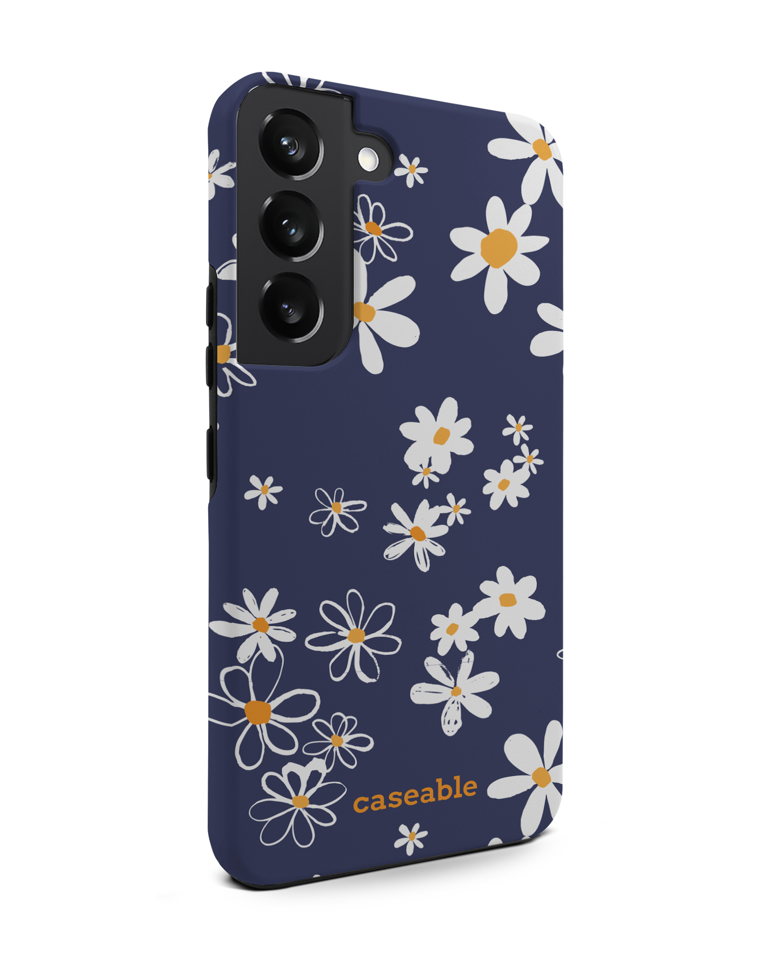 Navy Daisies Premium Phone Case Samsung Galaxy S22 5G: View from the left side