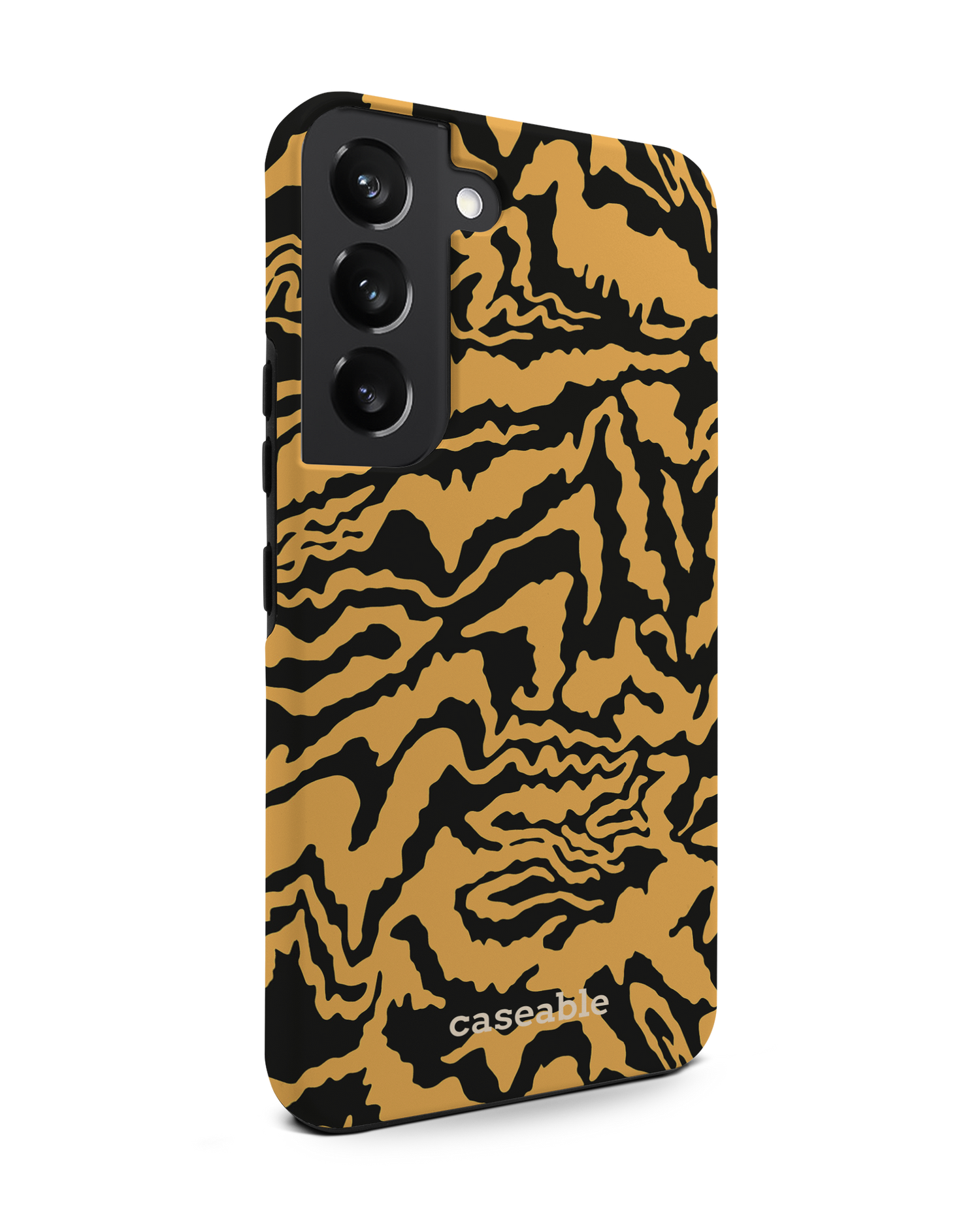 Warped Tiger Stripes Premium Phone Case Samsung Galaxy S22 5G: View from the left side