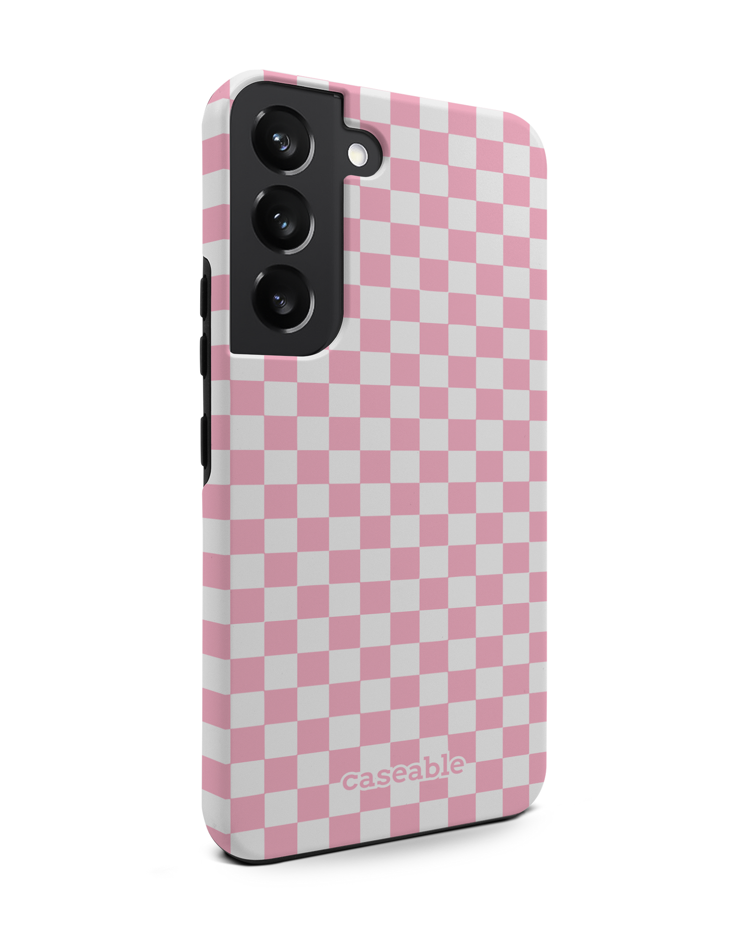 Pink Checkerboard Premium Phone Case Samsung Galaxy S22 5G: View from the left side