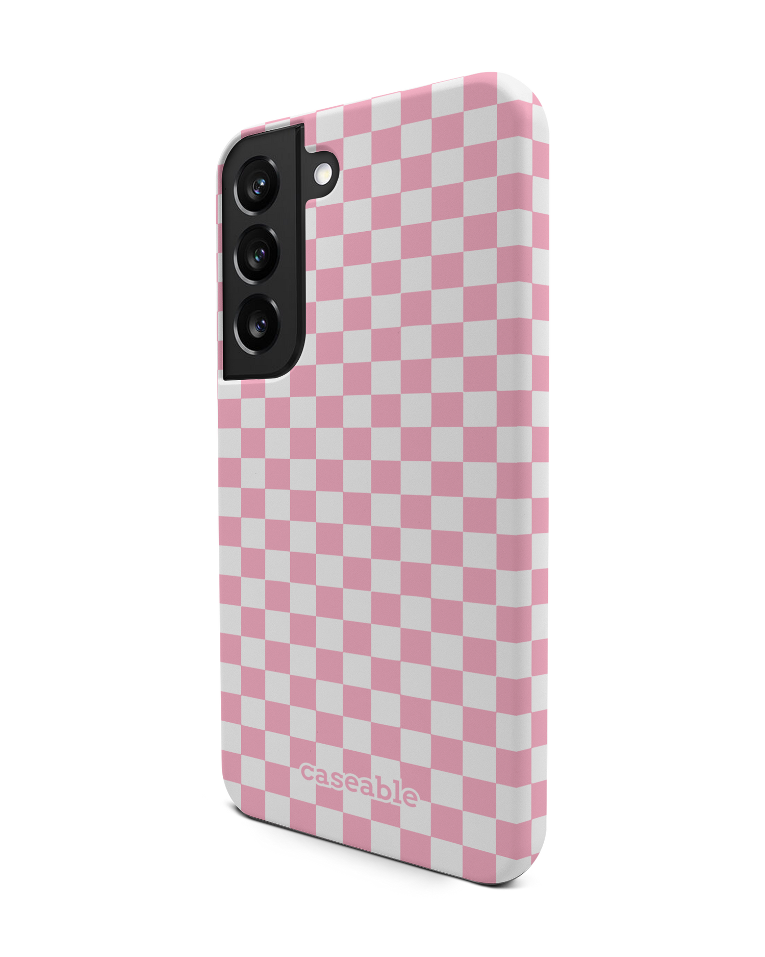 Pink Checkerboard Premium Phone Case Samsung Galaxy S22 5G: View from the right side