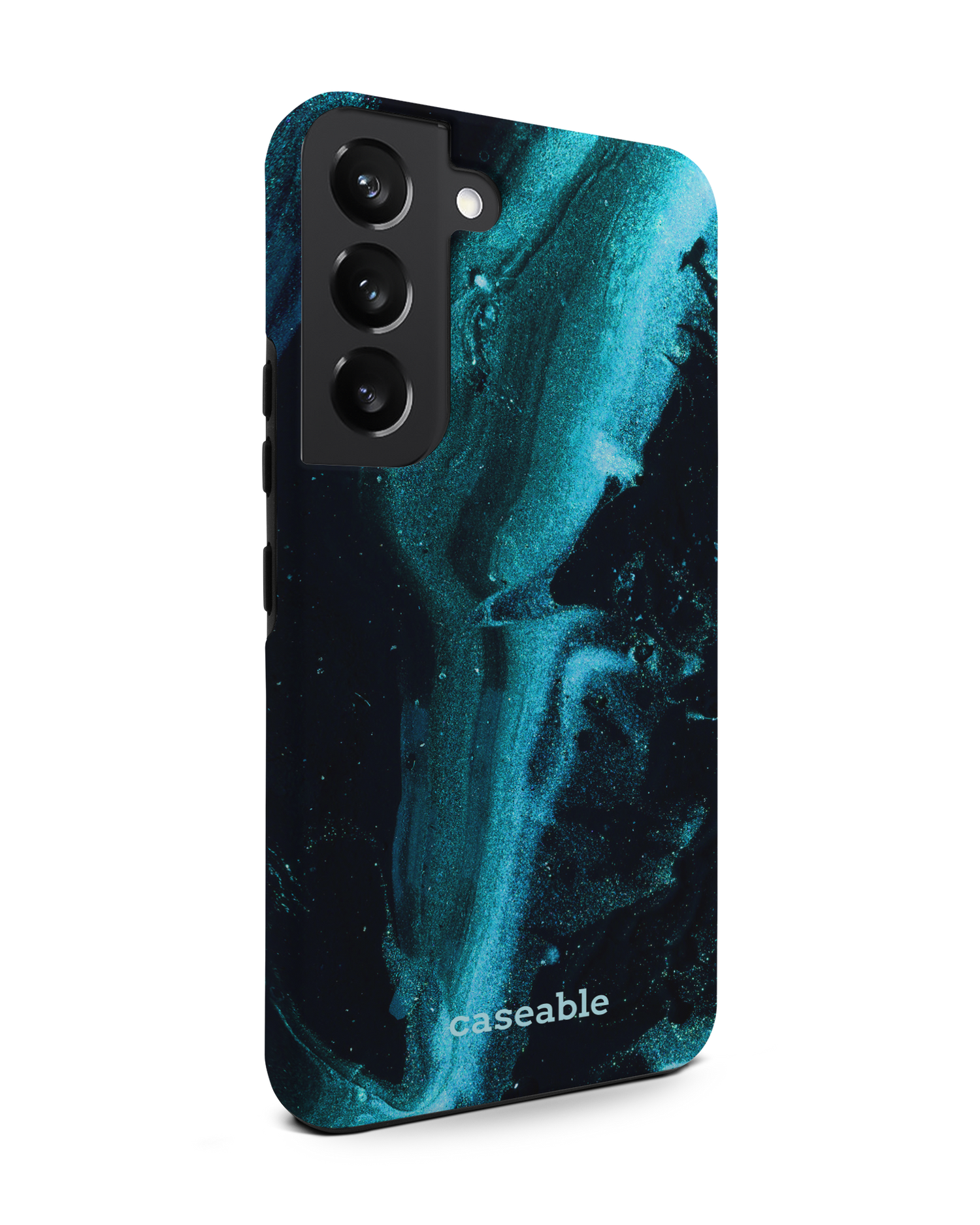 Deep Turquoise Sparkle Premium Phone Case Samsung Galaxy S22 5G: View from the left side