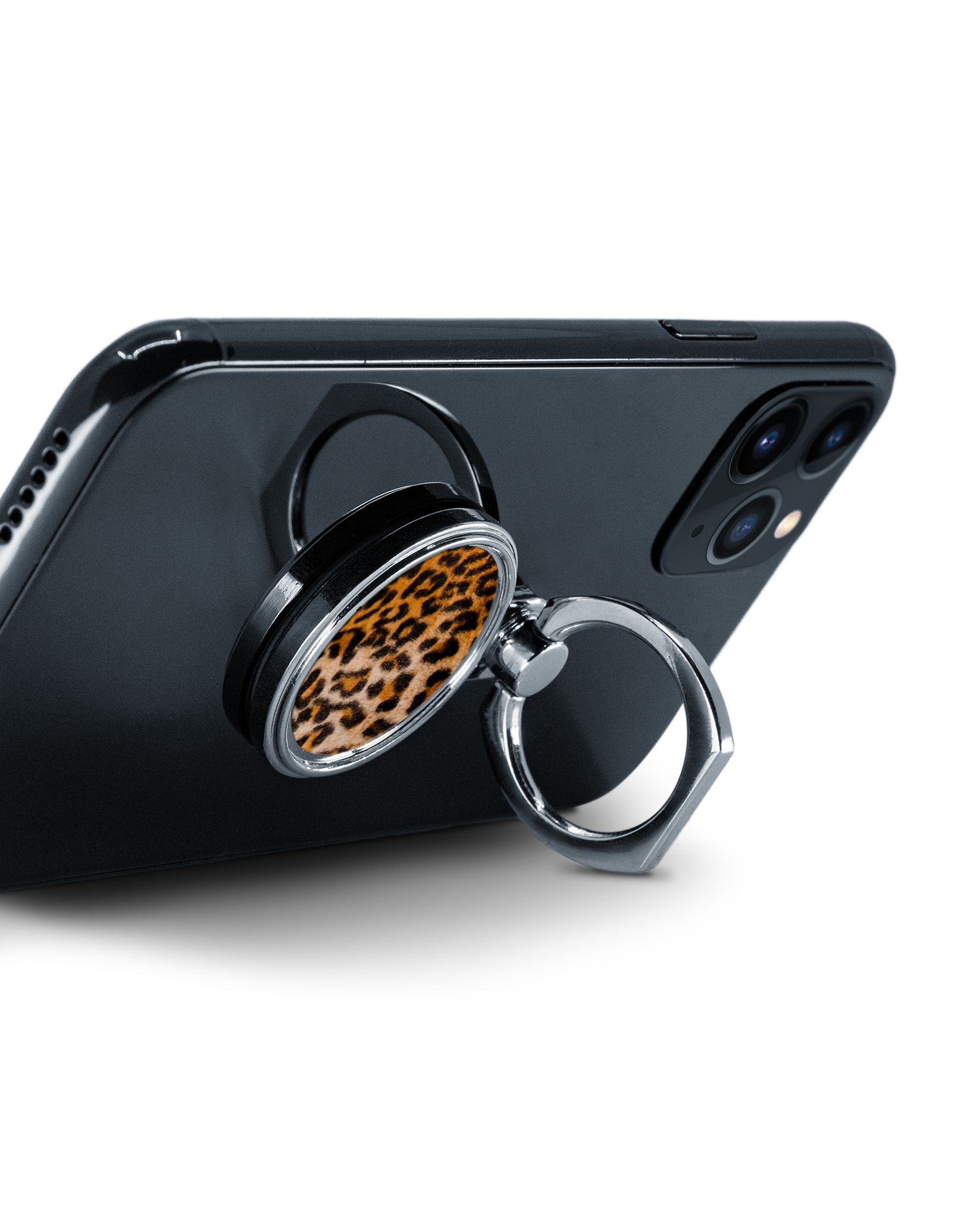 Leopard Pattern Ring Holder attached to a smartphone