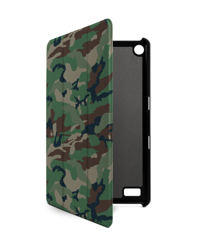 Green and Brown Camo Tablet Smart Case for Amazon Fire 7: Front View